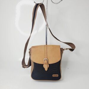 Ellington Women's Tan Black Adjustable Strap Magnetic Crossbody Sling Bag